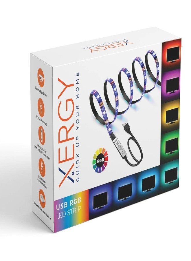 XERGY شريط إضاءة LED مرن متعدد الألوان من نوع XERGY USB 5V 5050 RGB مع وحدة تحكم صغيرة لإضاءة خلفية التلفزيون والكمبيوتر المحمول (5 أمتار لأجهزة التلفزيون 55 بوصة وما فوق) - Image 1